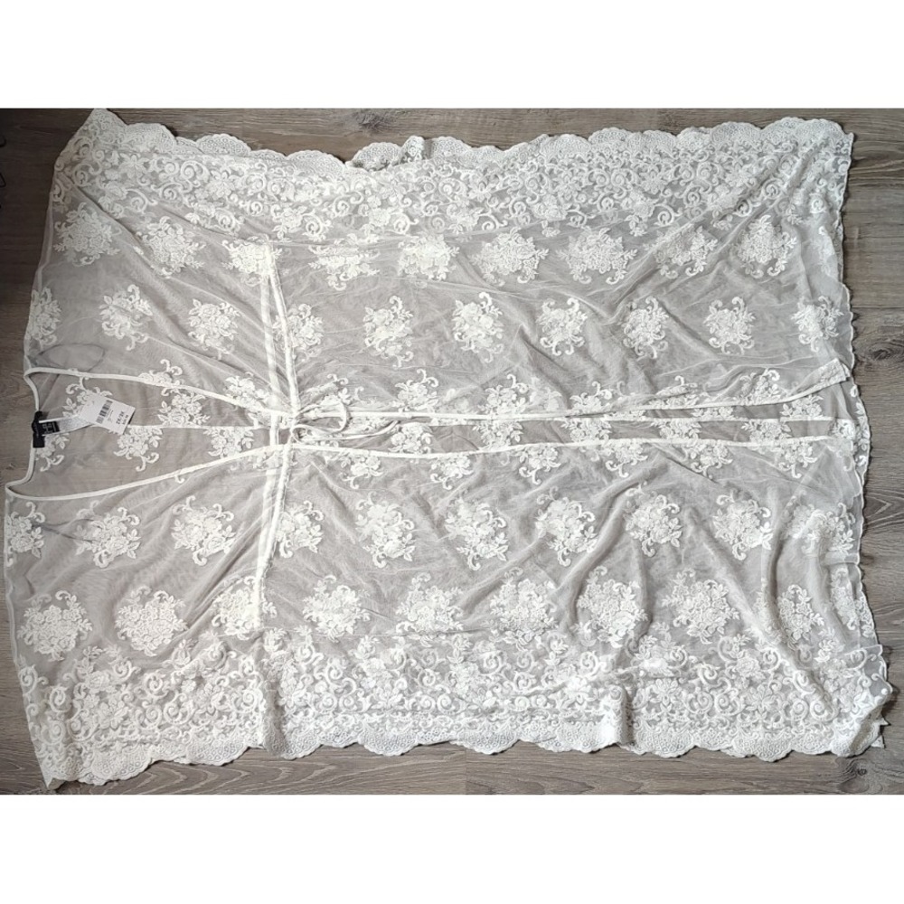 Forever 21 Sheer Ivory Lace Kimono Cover Beach Kaftan Maxi Tie Front‎ 2X/3X NEW - Picture 3 of 14